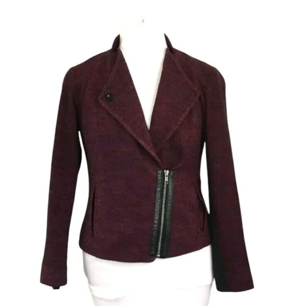 Vintage Coldwater Creek Womens Half Zip‎ Biker Moto Jacket Size 16 Shoulder Pads